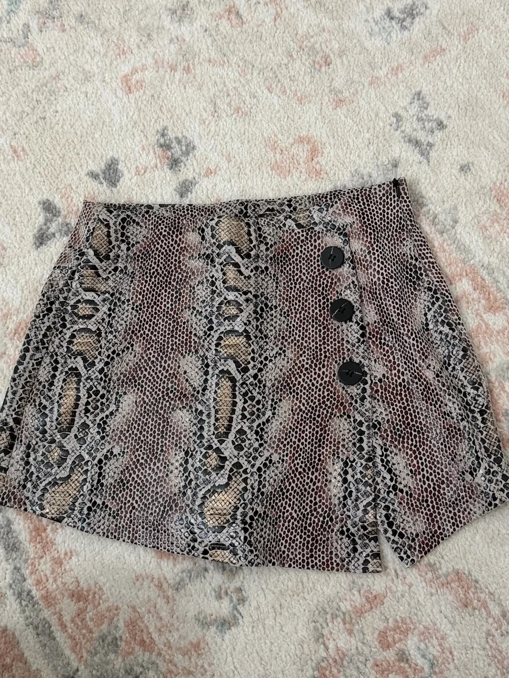 Snake Print Mini Skort with Button Detail